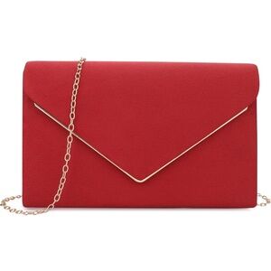 Red and Gold Envelope Clutch with V-Shaped Trim